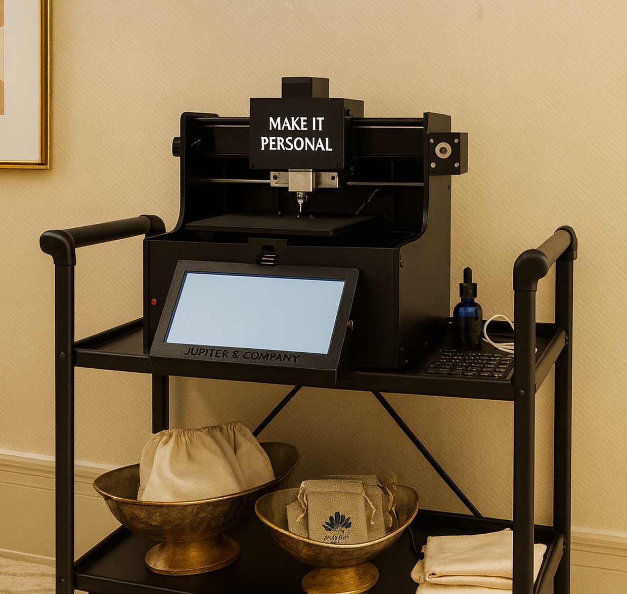 Personalized engraving machine on a cart